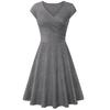 Fashion Women Solid Color V Neck Short Sleeve Plated Swing Party Banquet Dress