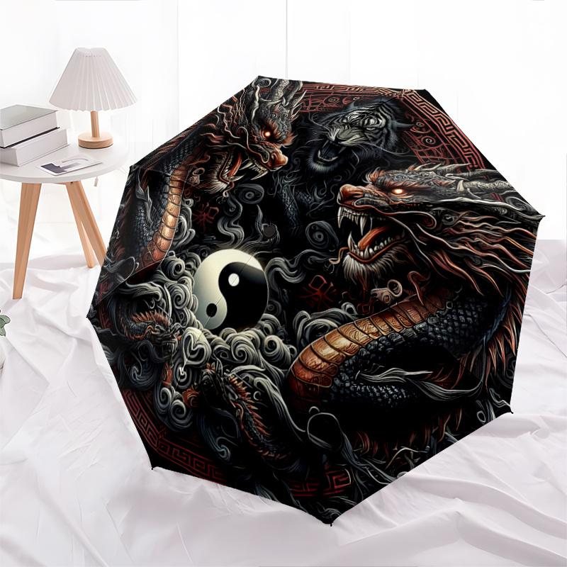

1pc Yin and Yang Dragons Fully Automatic Folding Portable Umbrella, 8 Iron Frames, Three-Fold Design, Suitable for All Seasons, Suitable for Outd