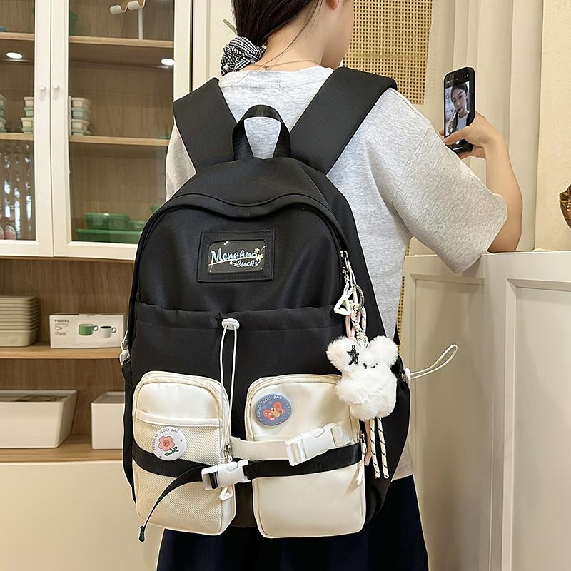 Junior High School Student Schoolbag Color Block Women's Large Capacity Backpack