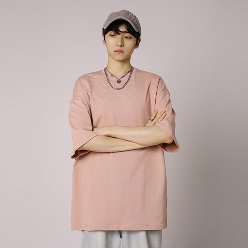 IELGY Solid Color Loose Short-sleeved T-shirt Base Men