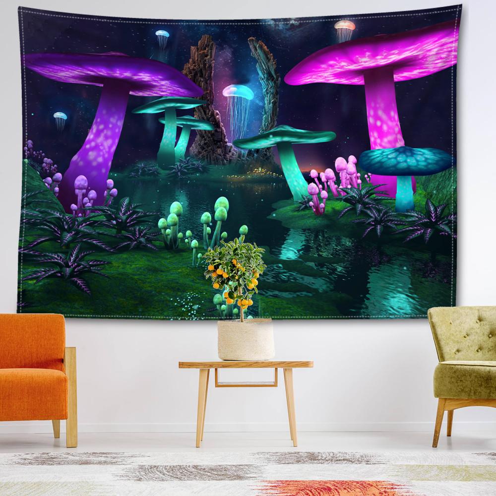 

Зеленый Фиолетовый Лесной Гриб Гобелен Настенный Богемный Мистический Колдовство Гостиная Фон Ткань Домашний Декор 95x73CM