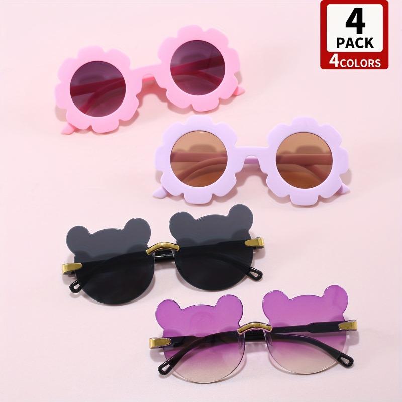 

4 Pairs of Neutral PC Material Round Heart-shaped Flower Teddy Bear Cute Personalized Glasses Fashionable and Trendy Accessories