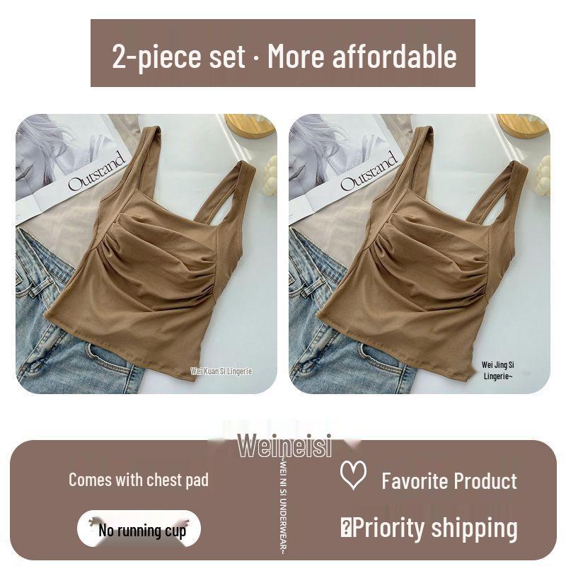 Korean Ruffled Spaghetti Strap Women's Tank with Chest Pads - Sexy Backless Slimming Base Layer