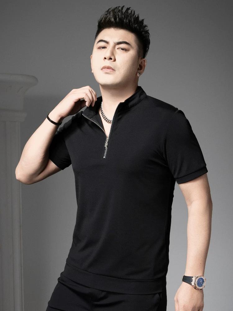 European Goods 2025 Summer New Men's Polo Shirt Fashion Brand Stand Collar Short sleeve T-shirt Solid Bottoming Shirt Men's Top
