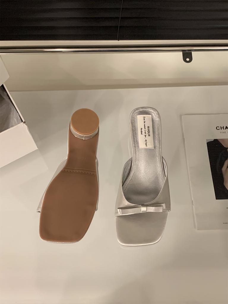 Thick Heel Pink French Cool Slippers Fairy Shoes Outer Wear 2025 New Summer with Skirt Bow Sandals