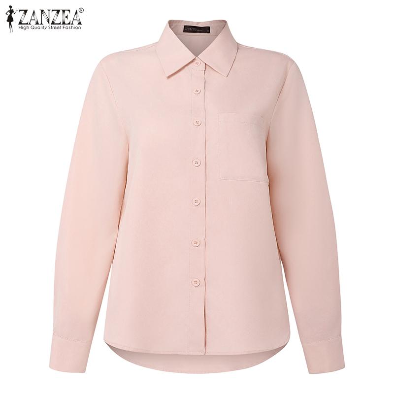 ZANZEA Women Casual Turn Down Collar Loose 3/4 Sleeve Clasic Blouse