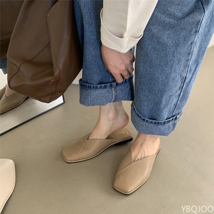 2025 New Summe Fashionable Casualr Outerwear Baotou Half Dragged Women's Shoes Elegant Square Closed Comfortable Flat Shoes