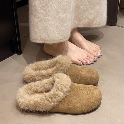 Retro Boken Hairy Slippers for Women 2026 New Autumn/Winter Season Outerwear Baotou Half Dragged Cotton Slippers