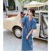 Vintage Hong Kong Style Denim Dress for Women Summer Thin Fabric High End Sense Loose Casual Straight Long Dress