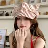 Niche Design Cute Cartoon Cat Ears Plaid Beret Female Spring and Summer Fresh and Versatile Face Small Octagonal Hat Tide
