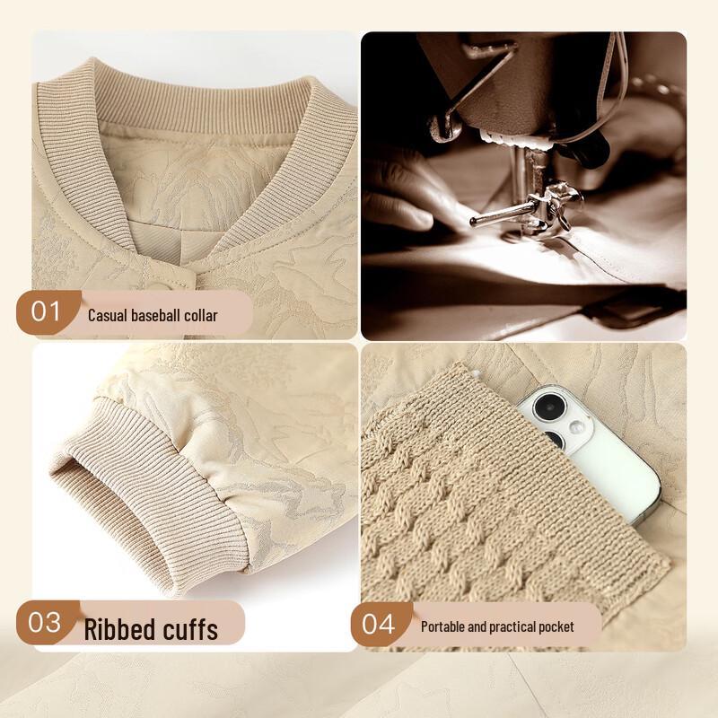 Paste Mid-Aged Women's Padded Baseball Collar Short Jacket