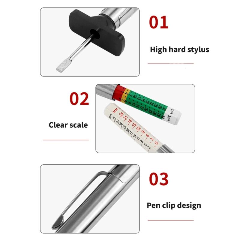 Tire Treads Depth Gauges Grooves Measure Tool Steel Auto Car Truck Depthometer Tire Depth Gauges 0-25mm
