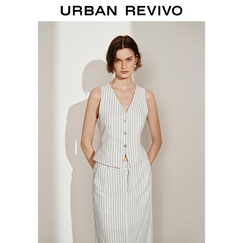 

UR 2025 Летний женский полосатый льняной жилет с V-образным вырезом S