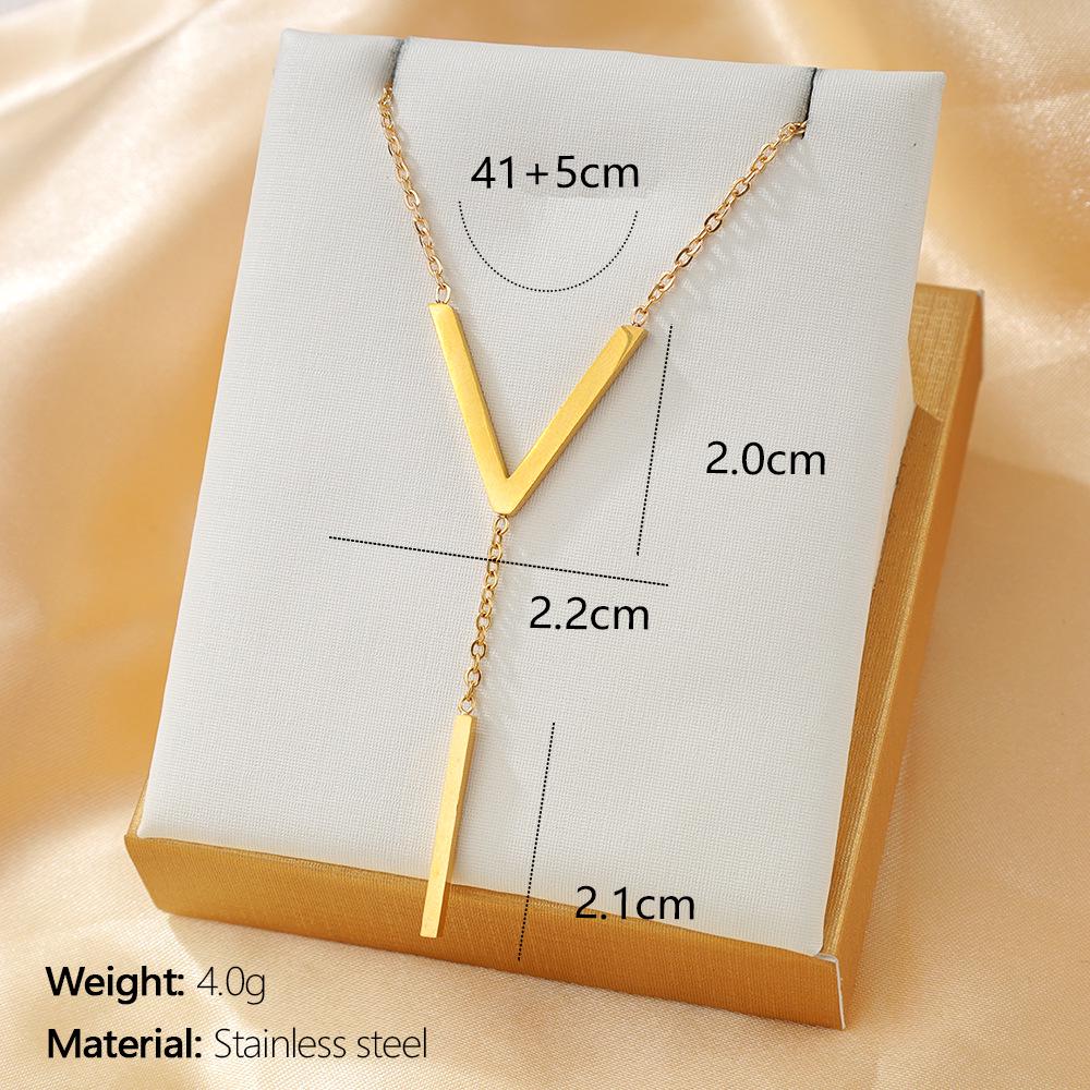 Women's Simple English Letter V Titanium Steel Tassel Clavicle Necklace - Non-fading Accessory