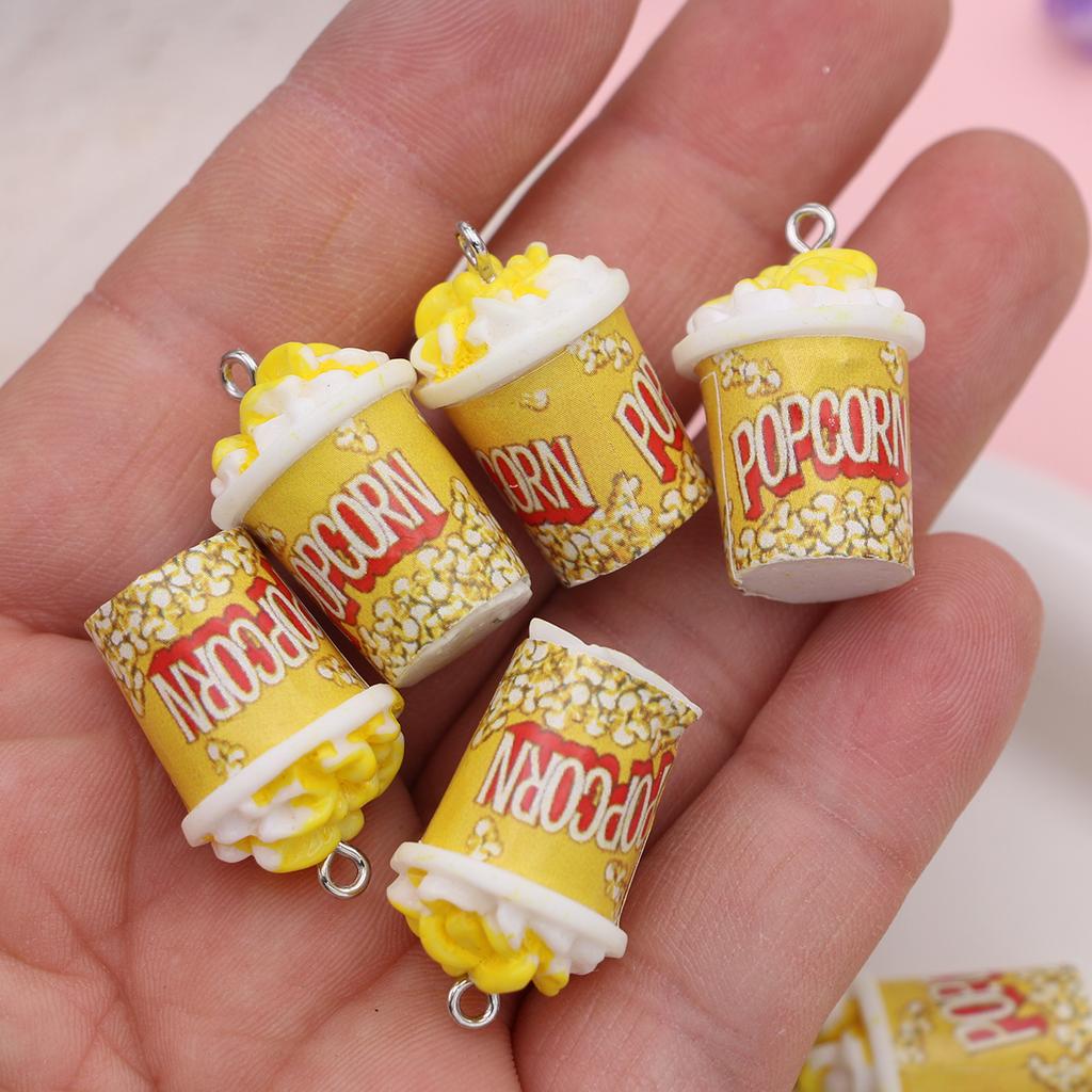 10Pcs 3D Resin Popcorn Bucket Charms Pendants For Jewelry Making Diy Handmade Bracelet Necklace Earrings Key Chain Accessories