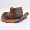 100% Leather Western Cowboy Hat For Men Wide Brim Gentleman Church Jazz Cap Cowgirl Hats Sombrero Hombre