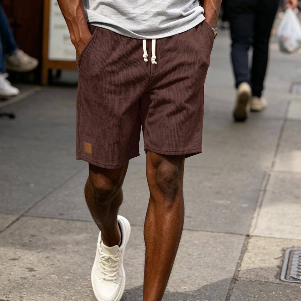 Pantaloncini Casual da Uomo con Coulisse in Vita in Tessuto a Coste Vestibilità Rilassata Lunghezza Interna Cinque Pollici Pantaloni Corti con Etichetta