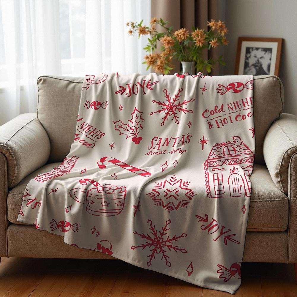 Red Gingham Holly Berry Anime Cartoon Flannel Blanket Soft Warm Throw for Bedroom Sofa Car Kids Holiday Gift
