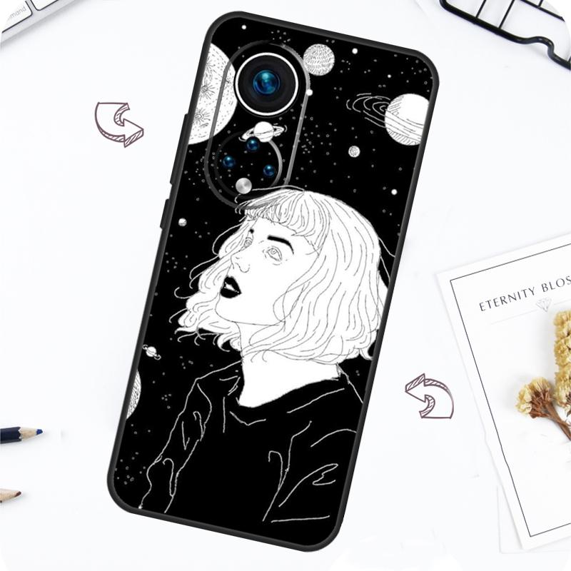 Black White Galaxys Aesthetic Case For Honor Magic 7 Lite 5 6 Pro Honor 200 50 70 90 Lite X8b X9a X8a X8 X9 X9c X9b Cover