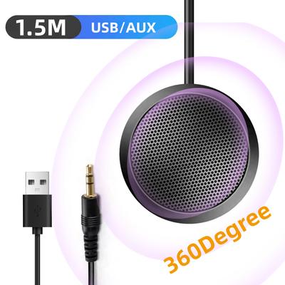 USB 3.5mm Conference Microphone USB Speakerphone Plug and Play 360° Voice Coverage Desktop PC Speaker 150CM Cable