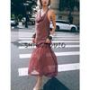 Summer New Product Women clothes French style Design Sense Hanging Collar Small Pleated Patchwork Midi Dress 5029154