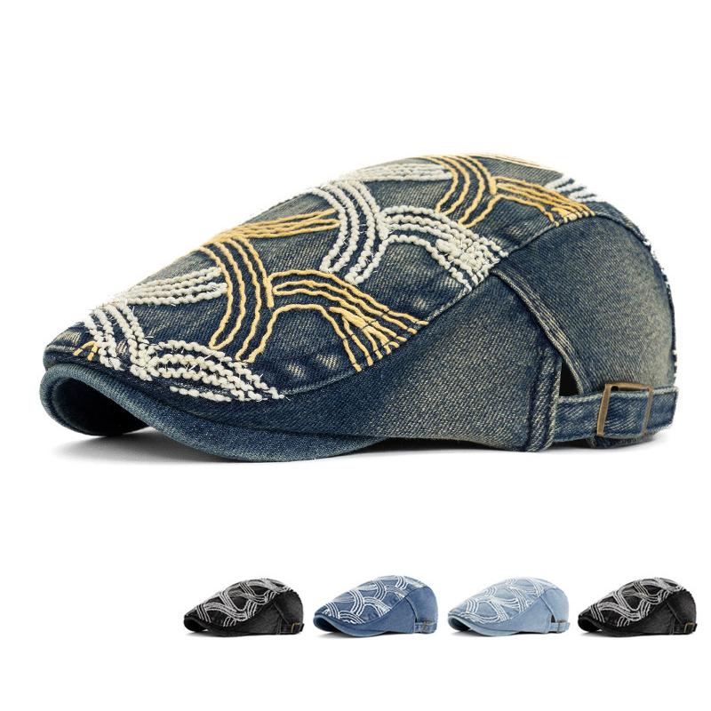 Beret Women's British Vintage Peaked Cap Men Denim Hat