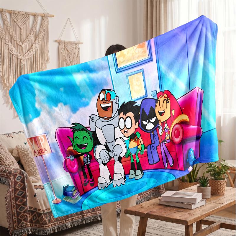 Teen Titans Printed Flannel Blanket, Skin Friendly Warm Throw for Indoor Couch Bed Daily Use