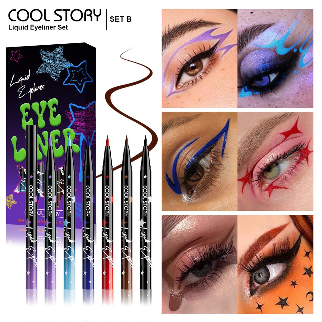 6 Colors Set Glitter & Shimmer Eyeliner Stick Pack - Long-Wearing Blue Tone Eyeliner Pencil with Smooth Application - Versatile