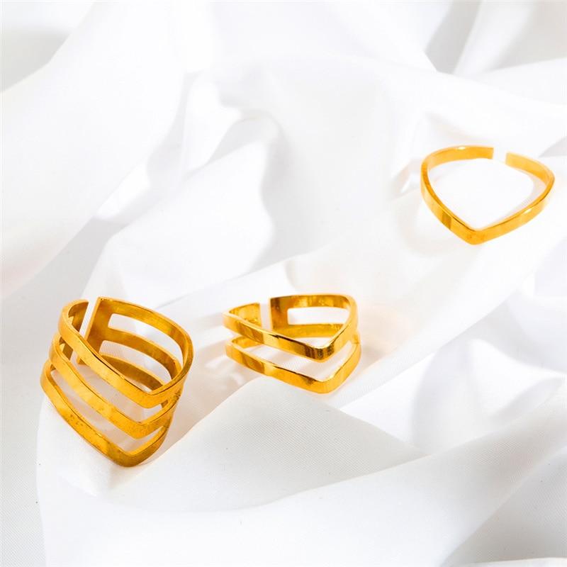 Gold Tone Silver Tone Color Latest Women Trendy Stylish Stainless Steel Geometric Smooth Waves Rings Open Finger Rings Jewelry Trend RingsFashion