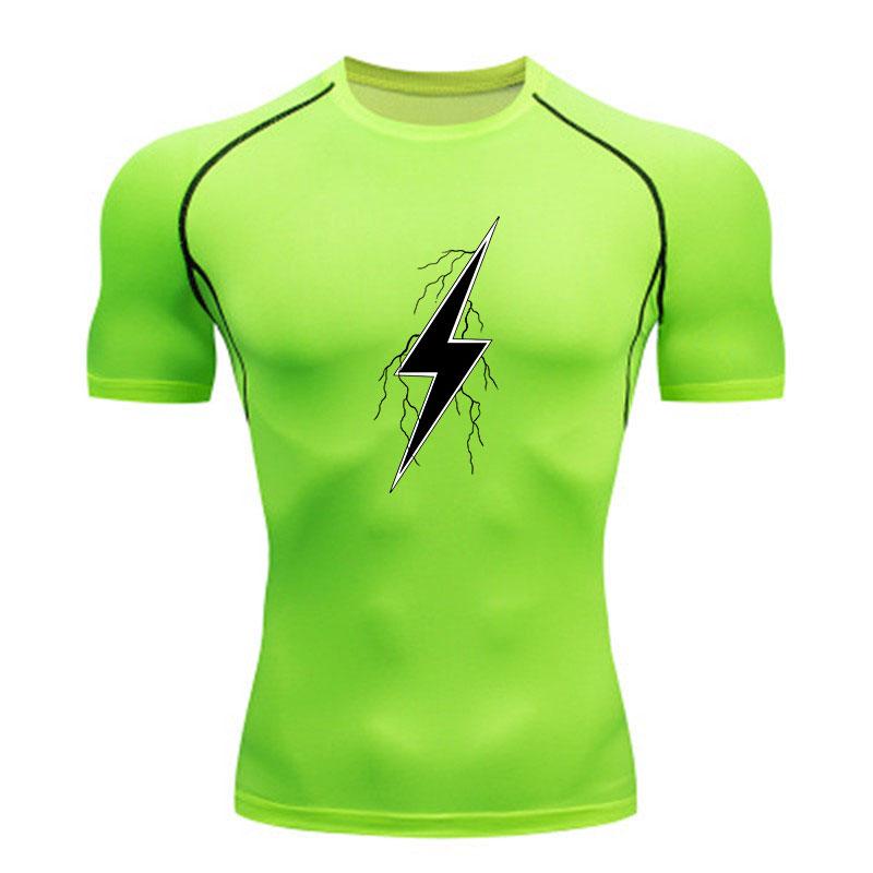 Heren Lightning Grafisch Compressie Trainingsshirt Snel Zweetafvoerend