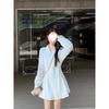 White small lapel long-sleeved dress women's spring dress new design sense lace-up and thin waist A-word short skirt