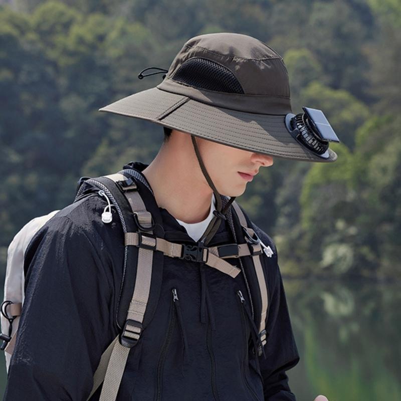 Solar Powered Outdoor Cooling Hat With Built In Fan For Hiking Fishing Lightweight Adjustable Sun Hat