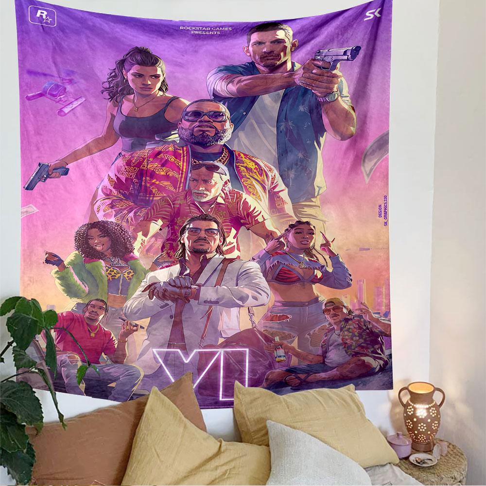 Arazzo da Parete GTA 6, Poster Artistico del Gioco Vice City, Decorazione Murale per Gamer per Camera da Letto Soggiorno Dormitorio