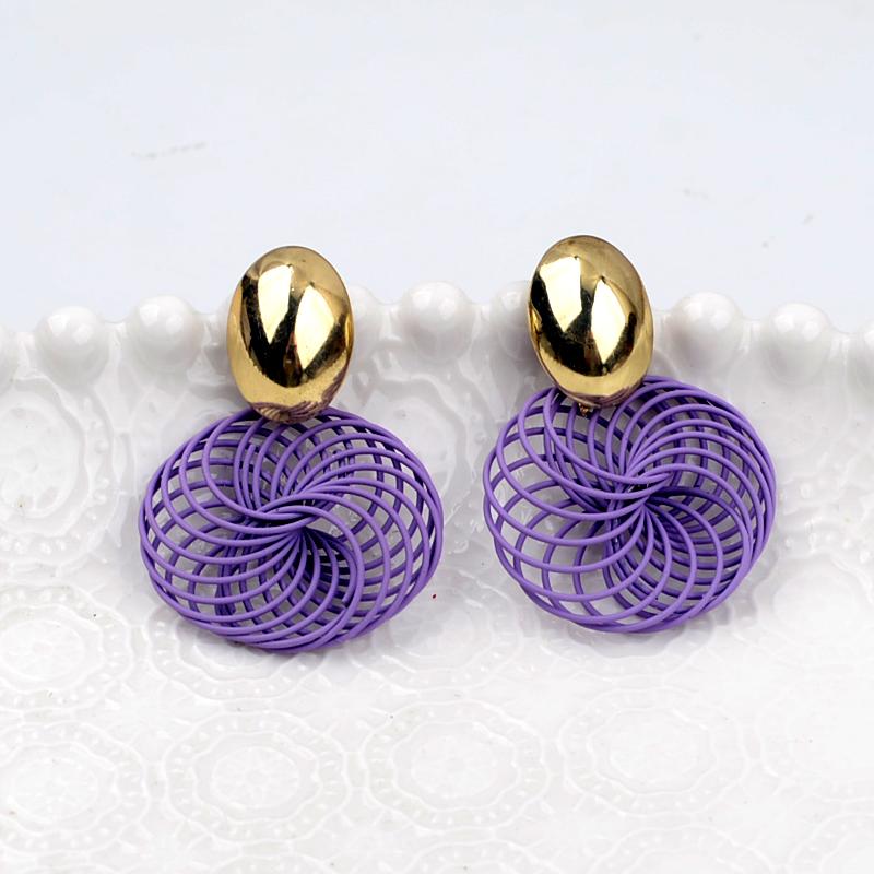 Ретро Плетение-Скрутка Ажурные Серьги-Подвески Золотистые Металлические Форма Бобы Для Женщин Серьги-Подвески Геометрия Круглые Цветные Украшения Ретро Подвеска