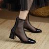 Coarse heel square head women's shoes mesh yarn Roman Korean version fashion square buckle rear zipper Gaobang mother single shoes cool boots
