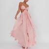 In Stock European and American Cross-border Hot Style Backless Sheer Chiffon Tie Ruffle Women's Sexy Strapless Ruffled Long Dress