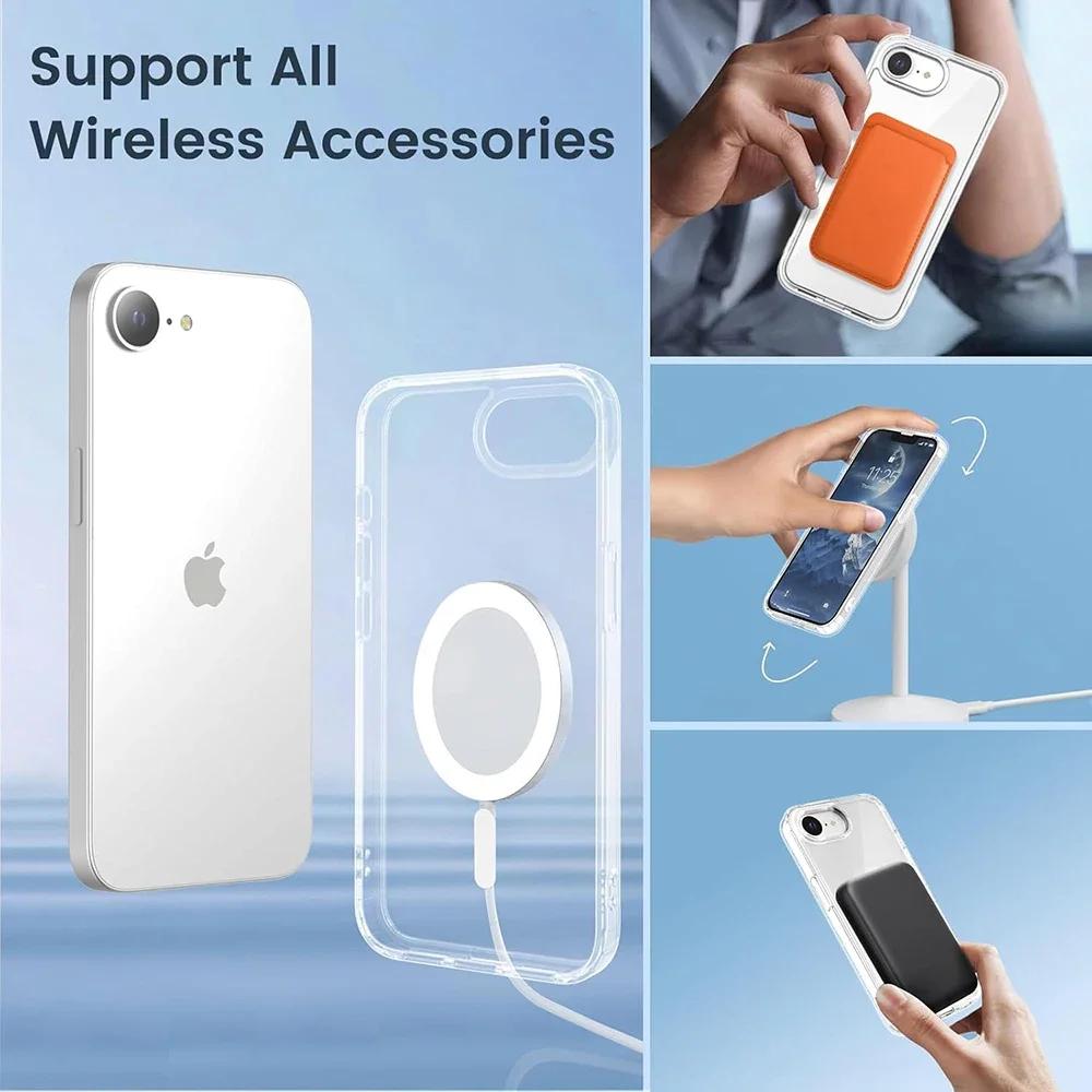 Strong Magnetic Magsafe Case For iPhone 16E Hybrid Shockproof Clear Cover For Iphone16 15 14 13 12 11 Pro Max Plus Case