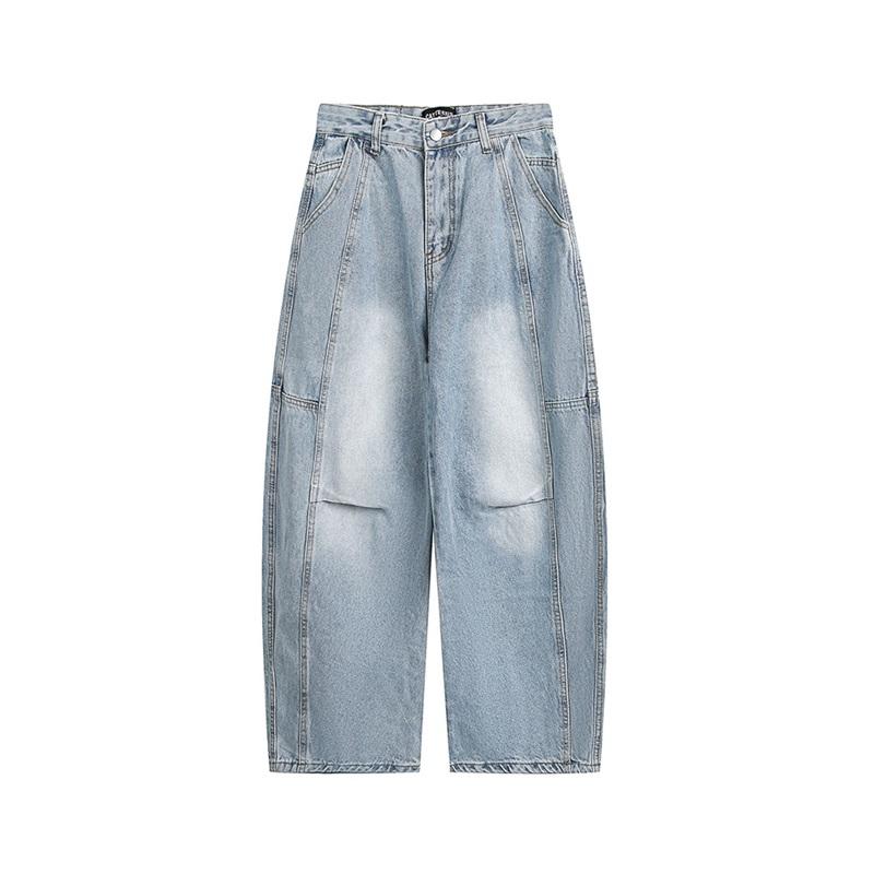 

Ретро-джинсы Scimitar с потертостями, весенние и осенние брюки унисекс, свободные широкие прямые брюки для уборки XXL светло-синий