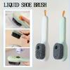 Multi-Function Shoe Brush with Built-In Liquid Dispenser - Soft Bristle, Long Handle, Press-Type Cleaning Tool for Effortless Home Shoe Care