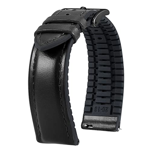 

[BINLUN] Leather Watch Strap, Quick Release, Leather, Watch Band, Inner Silicone, Breathable, 19mm