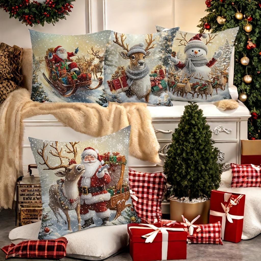 1pc Christmas Cushion Cover Snowman Santa Claus Deer Durable Cover 2025 New for Home Ornament Xmas New Year Christmas Decoration