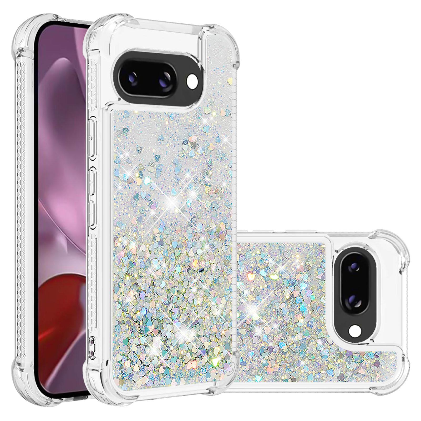 

Для Google Pixel 9a Чохол з ТПУ Блискітки Рухомий пісок Протиударна Задня кришка телефону Silver/Hearts