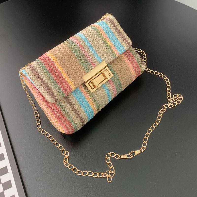 Sweet Wind Fashion Straw Double Head Lock Shoulder Bag Bag Summer New Trend Chain Messenger Bag One Piece
