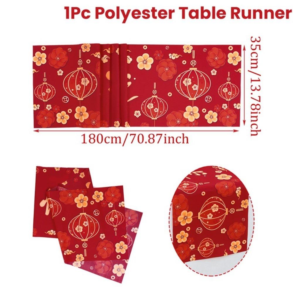 Red Golden Color New Year Table Runner Rectangular Shape Lantern Print Table Runner Horse Design Chinese Style Tablecloth