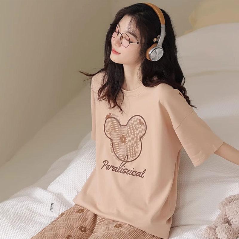 Summer short-sleeved fresh plaid pants simple casual pajamas women's breathable loose loungewear set
