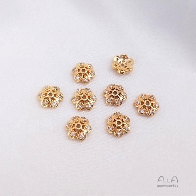 Capuchón de Cuentas de Flor y Copo de Nieve de Circonita Relleno de Oro de 14K para Pulseras DIY