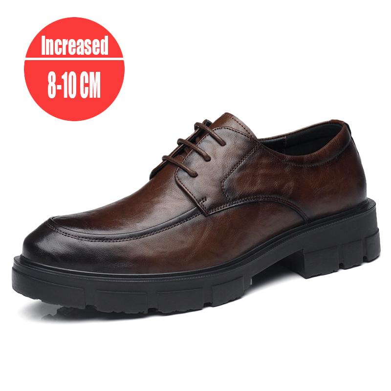 Men Dress Elevator Shoes Platform Breathable Lift Genuine Leather Heightening Shoes 5/8/10CM Taller Male Business groom's shoes