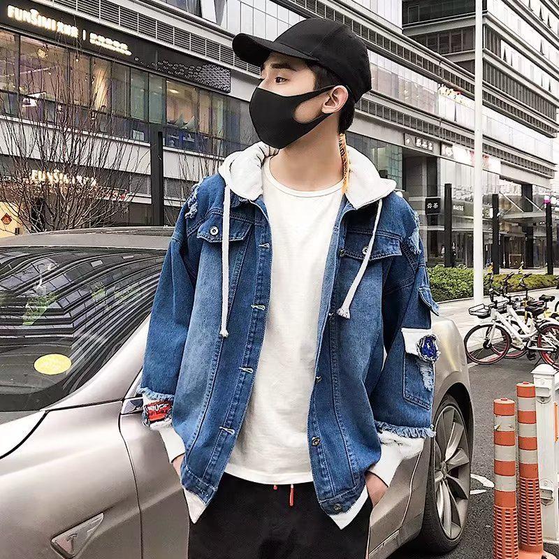 

Мужская джинсовая куртка в корейском стиле, облегающая, легкая, рваная, для осени и зимы 3XL темно-синий