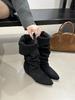 inner suede pleated piled boots women's 2025 autumn and winter new pointed western cowboy boots lapel mid boots women