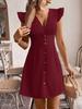 Summer New European and American Sexy High Waist Solid Color V-Neck Striped Button Dress